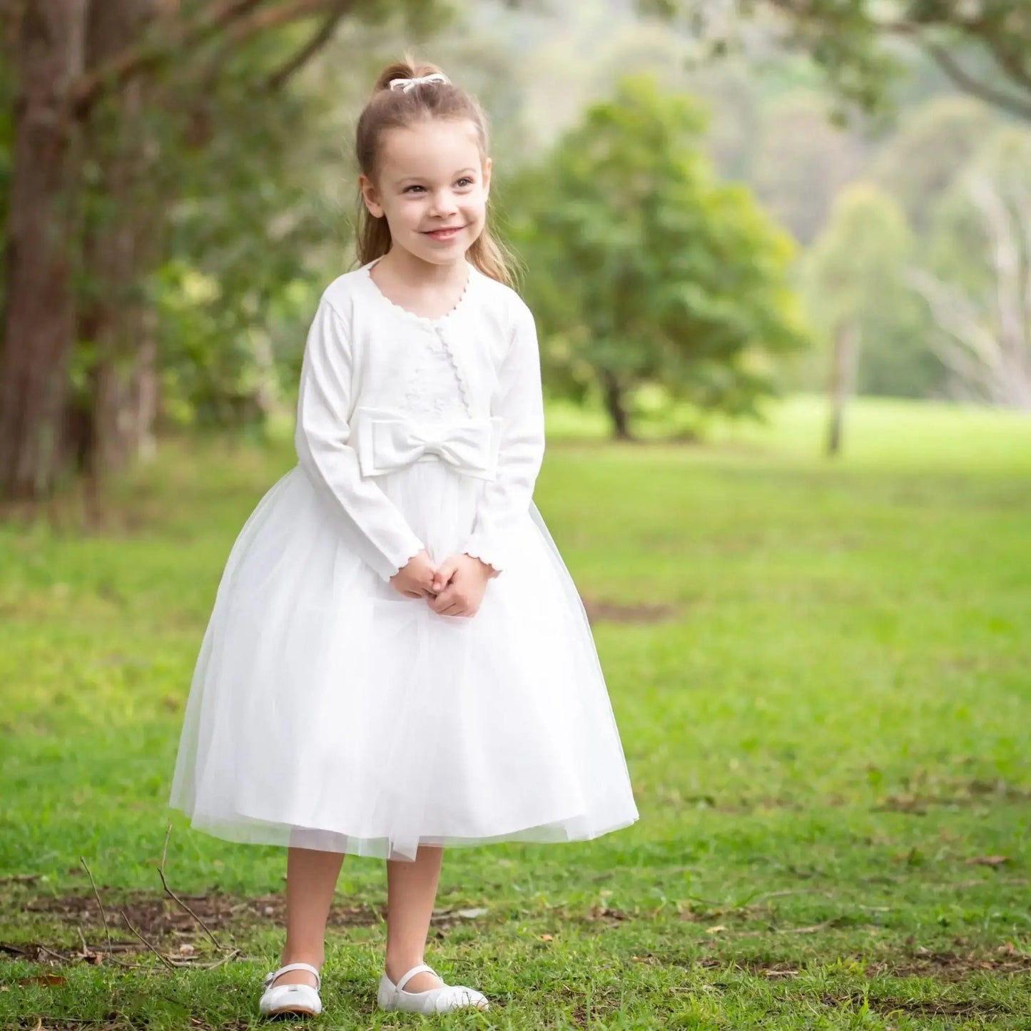 Girl Ivory Occasion Formal Dress With Bow 6-12