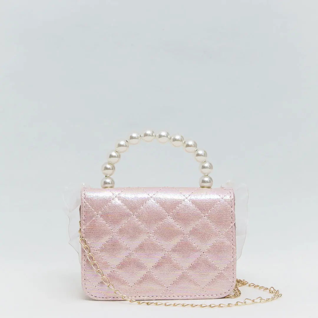 Mini Pink Faux Pearl Quilted Handbag