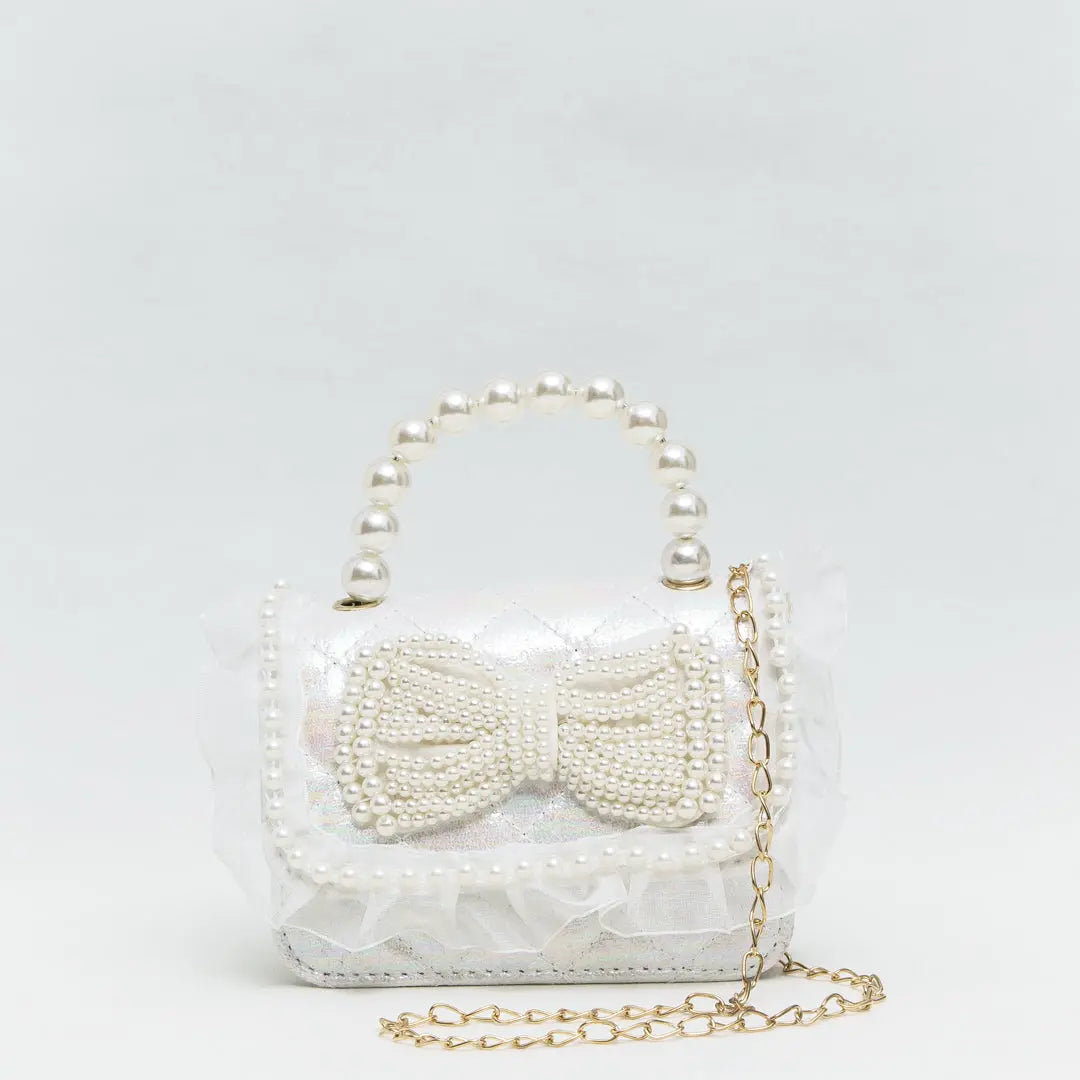 Mini White Faux Pearl Quilted Handbag
