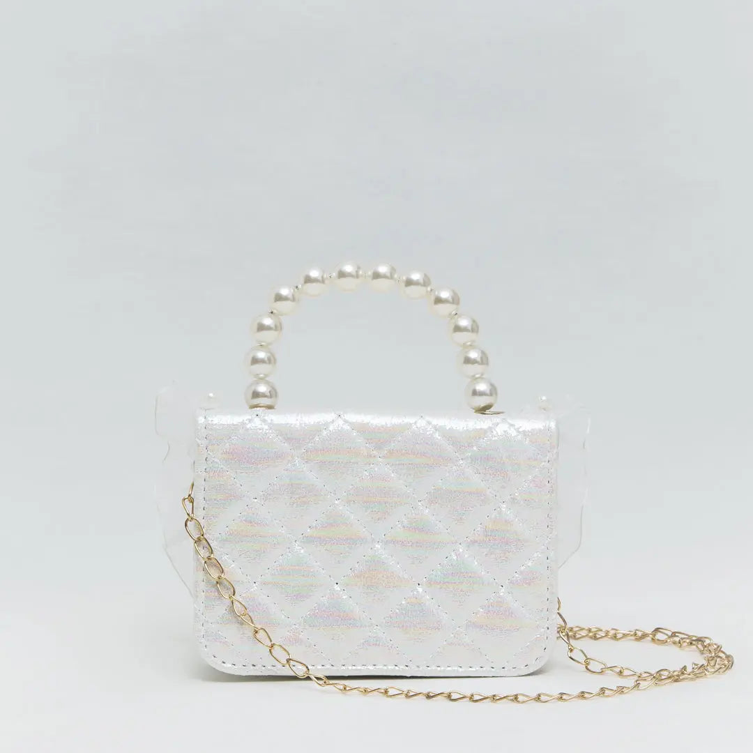 Mini White Faux Pearl Quilted Handbag