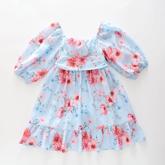 Blue Floral Girls Dress
