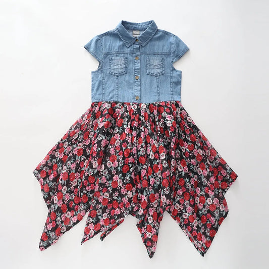 Denim and Rose Print Dress