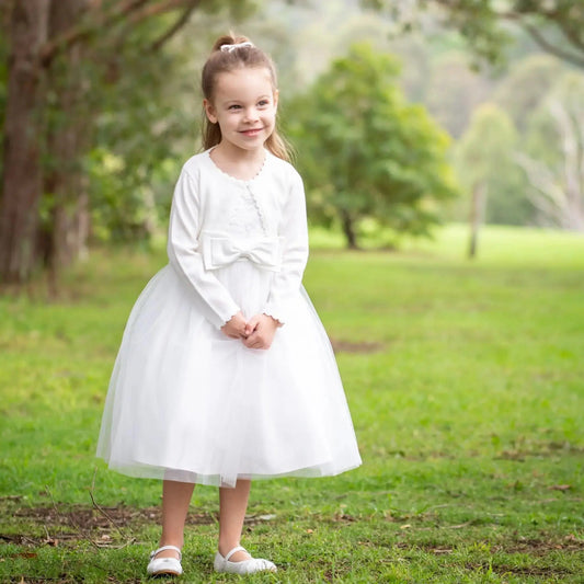 Girl Ivory Occasion Formal Dress With Bow 6-12