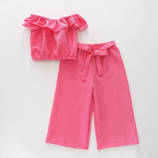 Girls Cropped Top and Pants Set