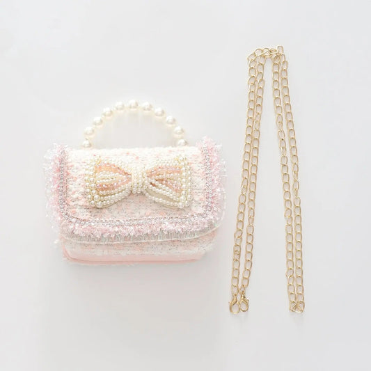 Girls Pink Tweed Handbag