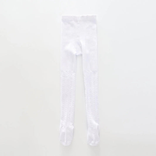 Girls White Cable Knit Tights