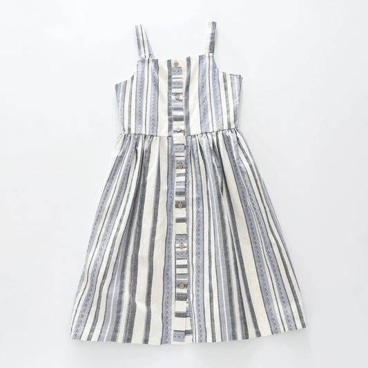 White and Blue Stripe Midi Dress